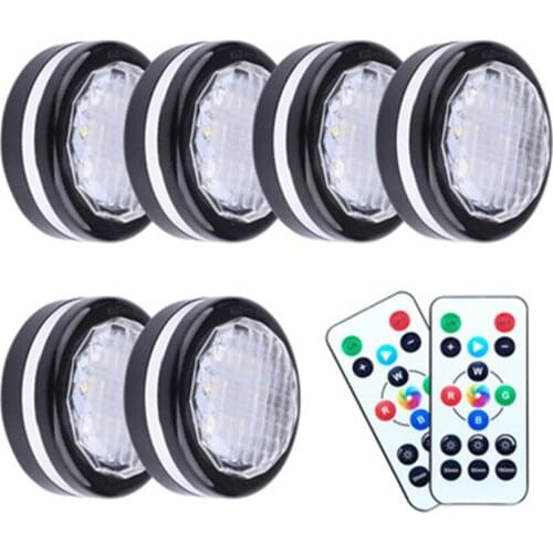 LED Under Cabinet Light Circle RGB Changing Color Puck Light with Remote Battery Operated Sticky Lamp Shelf Closet Night Lights