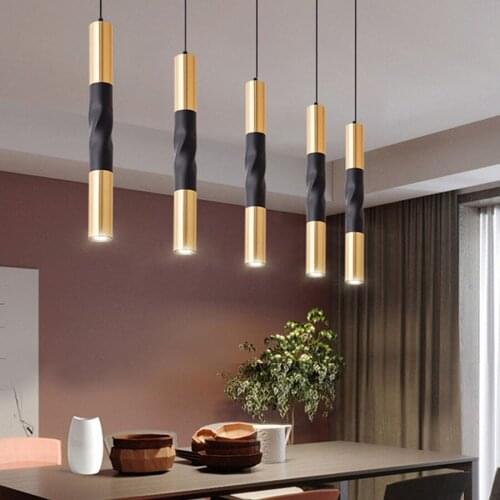 Thrisdar 50CM Black Golden Long Tube LED Pendant LightShop Bar Dining Room Restaurant Hanging Light Bedside Pendant Lamps