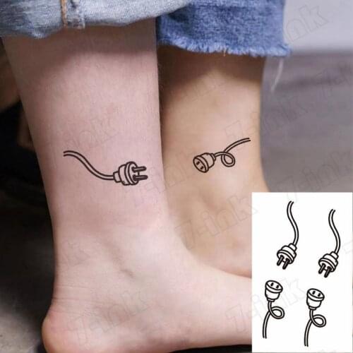 Waterproof TemporaryTatoo Sticker Couple Cute Minimalist Plug Wire Art Tattoo Water Transfer Fake Flash Tatto For Man Women