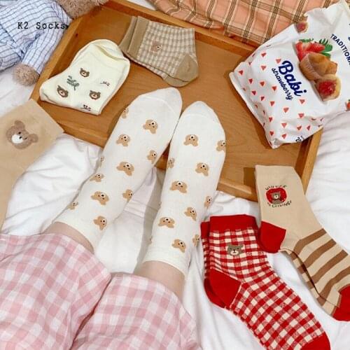 Kawaii Cartoon Bear Girls Sockings Cotton Red Rabbit Harajuku Spring models Happy Soft Funny Dropshopping Fashion Women Socks