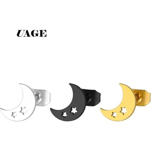 UAGE Women Golden Stainless Steel Cute Stud Earrings for Girls Star Moon Earrings Minimalist Jewelry