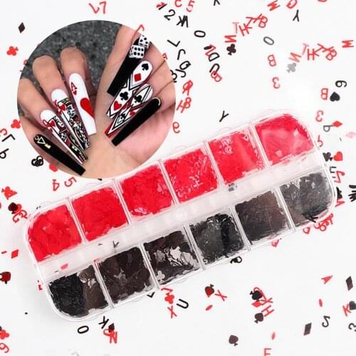 1Box Nail Sticker Playing Card Style DIY Design PET 3D Decor Sequin Decoration Sequin Design Sticker Nail Art DIY Accessories