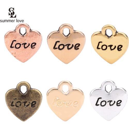 20Pcs Cheap Wholesale 10mm Mini Word Love Heart Charms for DIY Bracelet Necklace Making Alloy Metal Jewelry Findings