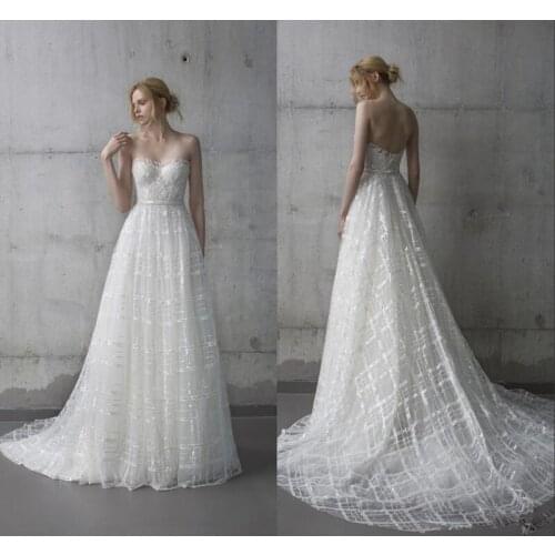 White/Ivory Lace Wedding Dress A-line Sparkly Bridal Gown Strapless Bridal Dress Custom Made Plus Size