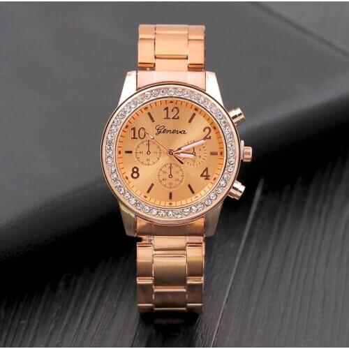 Geneva Womens Luxury Watch Rhinestone Stainless Steel Watches Ladies Fashion Diamond Wristwatches Clock relogio feminino
