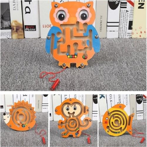 Wooden Animal Brain Maze Toy Children Magnetic Track Teaser Jigsaw Board Labyrint Kid Educational Montessori Learning Puzzle Toy
