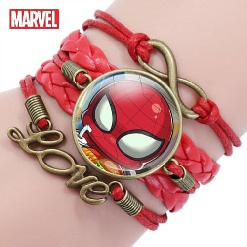 Disney Spiderman Cowhide Bracelet Childrens Cartoon Marvel Gem Pendant Boys Cosplay Braided Bracelet Kids Birthday Gifts Toys