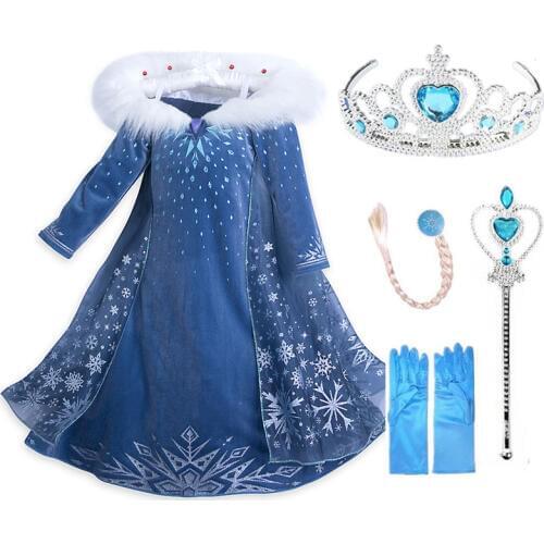 Girl winter cartoons Dresses Queen Princess Dress for Girls Party Cosplay Fantasia Kids Girls Clothing Set