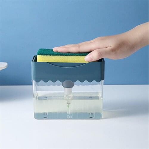 2 in 1 Detergent Dispenser Household Automatic Soap Liquid Press Box With Sponge Dish Brush Holder Kitchen Cleaner Storage Case