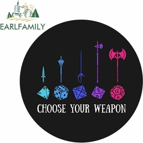 EARLFAMILY 13cm x 12.9cm for Choose Your Weapon Dungeon RPG Dice Circle Car Decal 3D Funny Car Stickers Waterproof Fashion