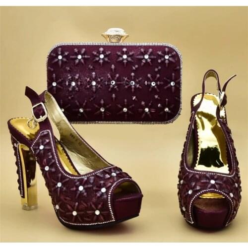 Elegant Shoes Woman High Heel Italian Shoes with Matching Bags 2019 Nigeria Party Shoes and Bag Sets High Quality for Women
