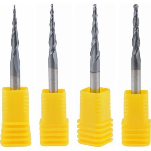 4pcs/lot D4*20.5*50L*2F HRC55 Tapered Ball Nose End Mill solid carbide Coated cone cnc milling cutter engraving grinding bit