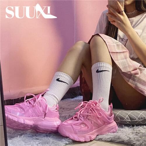 Dad Shoes Womens Trendy 2021 Spring and Summer Pink Breathable Mesh Red Fried Street Platform Sneakers woman vulcanize shoes
