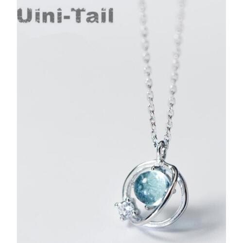 Uini-Tail hot new 925 sterling silver blue aurora planet necklace temperament fashion sweet simple blue planet jewelry ED192