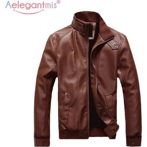 Aelegantmis Classic Brand PU Leather Jacket Men Casual Biker Motorcyle Jacket Black Brown Autumn Winter Mens Outerwear Plus Size