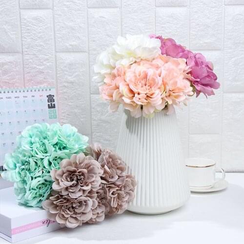 Real Touch Silk Hydrangeas Handmade Blooming Artificial Flowers Fake Peony Wedding Decoration Bridal Bouquet
