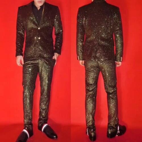 2018 New Mens Fashion flash Black Suit Costumes Nightclub bar Male singer model DJ stage Performance dress Party show dancewear