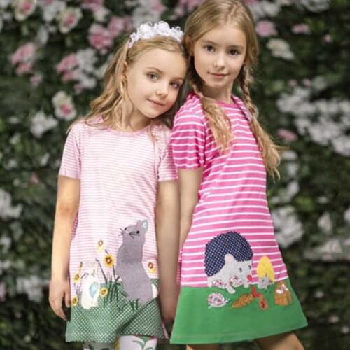New Summer Kids dresses for girls dress 1-6Y Striped Cartoon Girls dress rabbit applique casual and brief children clothes