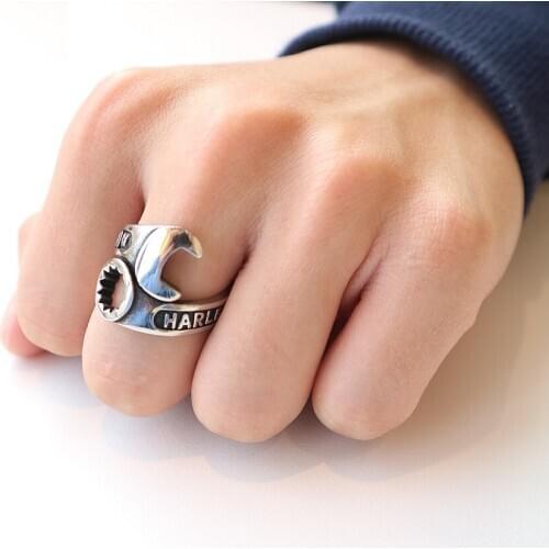 New Trendy Personalized Cute Adjustable Hip-hop Wrench Ring Antique Silver Plated Tool Jewelry