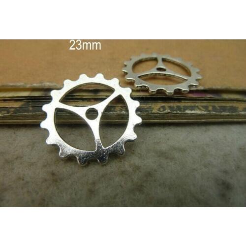Wholesale 80 pcs Gear Charms Antique Silver Tone 2 Sided Cog - Free Shipping