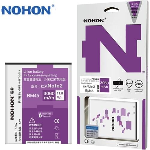 Original NOHON Battery BM45 For Xiaomi Redmi Note 2 II Note2 NoteII 3060mAh Mobile Phone Accumulator Retail Package In Stock