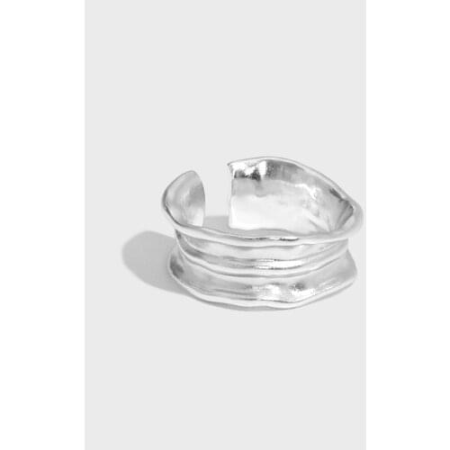 SHANICE 925 Sterling Silver Open Ring Folded Opening Irregular Wide Ring Europe Handmade Concave Convex Irregular Rock Open Wide