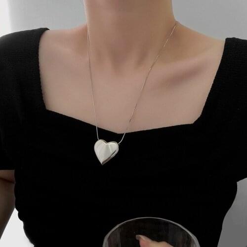 ALLNEWME Punk Big Metallic Love Heart Pendant Necklaces for Women Girls Thin Snake Chain Titanium Steel Choker Necklace Jewelry