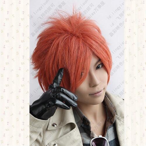 Ouran high school host club.Hikaru Hitachiin.599.Orange red short shaggy anime cosplay wig, Cos Wig + Wig Cap