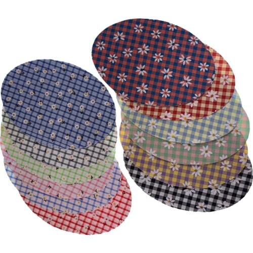 Ellipse Printed Plaid Cotton Fabric DIY Iron on Patches Clothing Repair Elbow Knee Hole For Sewing Accessory 9.2x13.4cm