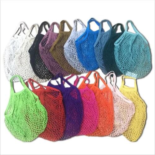 Portable Cotton Mesh Bag Fruit Vegetable Storage Net Grocery Bag Washable String Organic Organizer Handbag