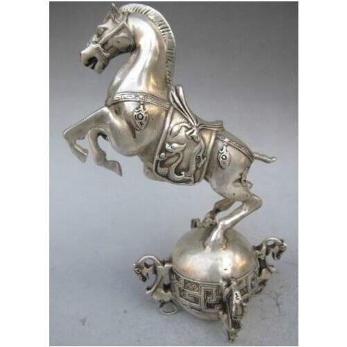 Elaborate Chinese White Copper Statue - Horse Standing on the Seismograph with Qing Dynasty Qianlong Mark