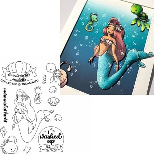 Mermaid At Heart+Sea Animals Clear Stamps Sea Animals+Phrases Kids Transparent Silicone Stamp 2020