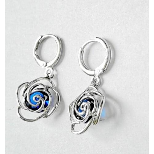 Dark Blue Rose Flowers Cubic Zirconia Lovely Girls Drop Earrings for Women Fashion Earring Wholesale