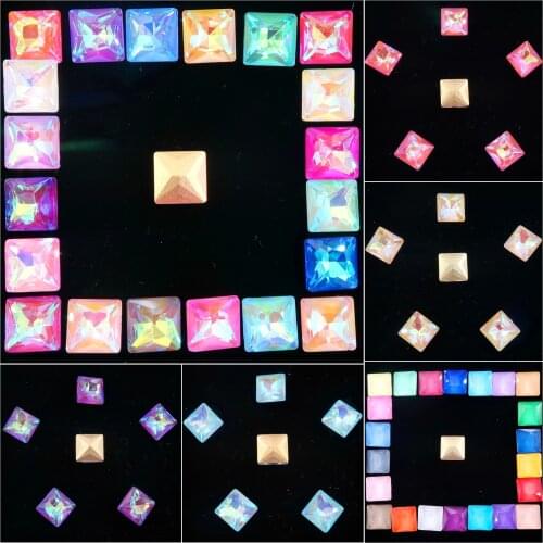 Glass crystal 8mm 50pcs/pack jelly candy & AB colors square shape Glue on rhinestone beads applique nailart handicraft diy trim