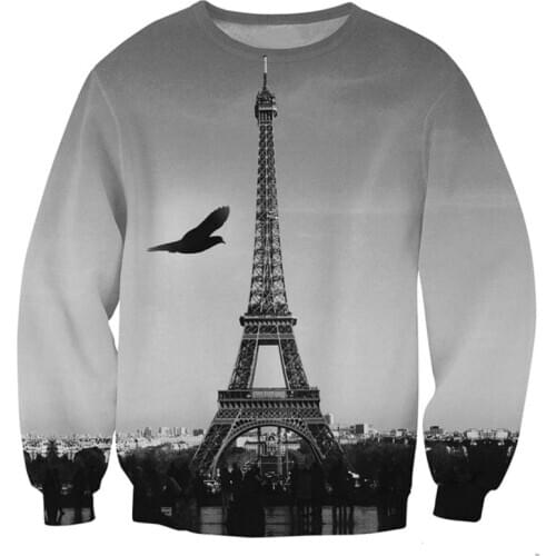 Eiffel Tower Sweatshirt Men 3D Hoodie Homme Fashion Autumn Winter Long Sleeve Loose Pullovers Grey Color Sweats Tops