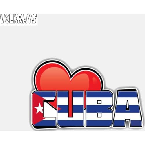 Volkrays Personality Car Sticker Cuba Heart Flag Motorcycle Helmet Accessories Reflective Waterproof Vinyl Decal,6cm*10cm