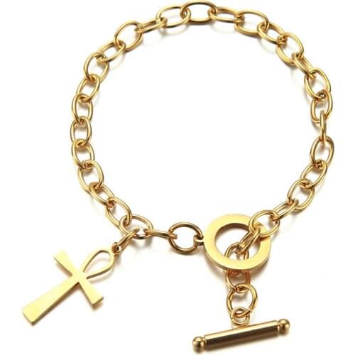 Bohemian Stainless Steel Chain Ankh Summer Bracelets For Women Men Cross OT Buckle Toggle Bracelet Egyptian Jewelry