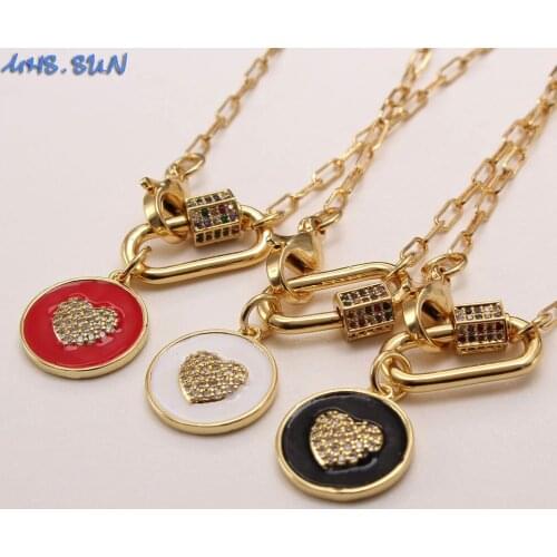 MHS.SUN Vintage Round Zircon Heart Pendant Necklace Fashion Chain Necklace Women Trendy Choker Jewelry For Gifts 3 Color