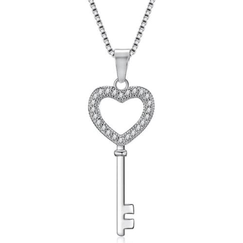 Fashionable Temperament Love Key CZ Pendant Necklace Womens Wedding Engagement Jewelry Romantic Valentines Gift