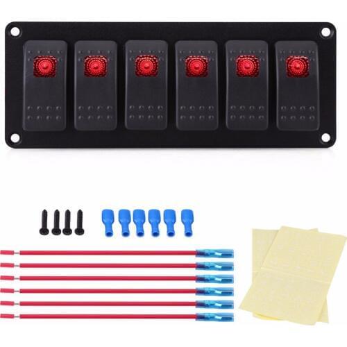1 Set 12-24V 6 Gang Red LED Rocker Switch Panel for Car RV Boat Yacht Marine Car Switches Panel