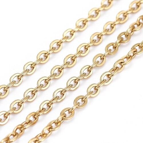 10m/roll 304 Stainless Steel Cable Chains Link Chain Soldered Flat Oval Golden for Jewelry Making DIY Bracelet 2.5x2x0.5mm