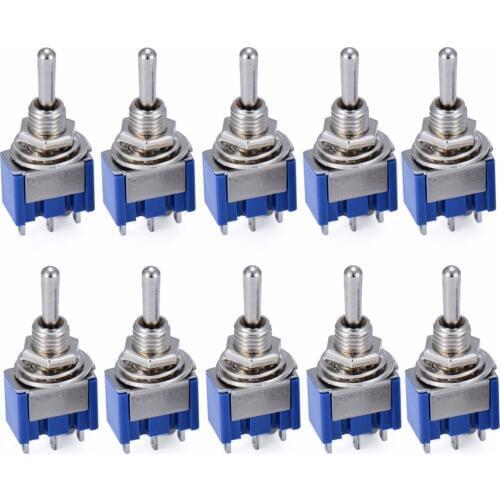 10pcs Dark Blue 3-Position SPST Latching Switches Mini On/Off/On Toggle Switch 6A 125VAC/3A 250VAC For Switching Lights Motors