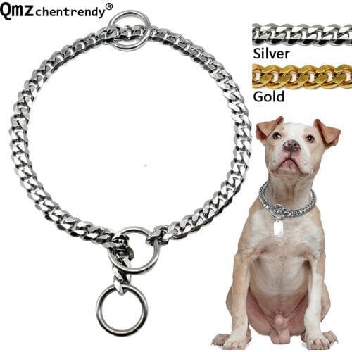 12mm 12-34 inch Silver color Double Curb Cuban Rombo Chain Link 316L Stainless Steel Dog Chain Collar Pet Choke Necklace