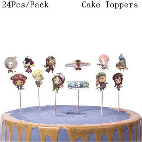 24PCS One Piece Cartoon Decorate Birthday Party Cake Topper boy like Theme Baby Shower Cupcake Toppers With Sticks