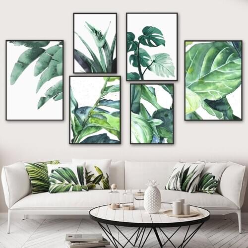 Aloe Monstera Plant Leaves Watercolor Wall Art Canvas Painting Nordic Posters And Prints Wall Pictures For Living Room Decor