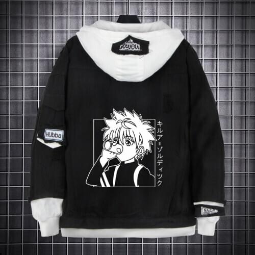 Anime Anime HUNTER x HUNTER Costume Jeans Killua Zoldyck Cosplay Denim Jacket Black Autumn Spring Hooded Outwear