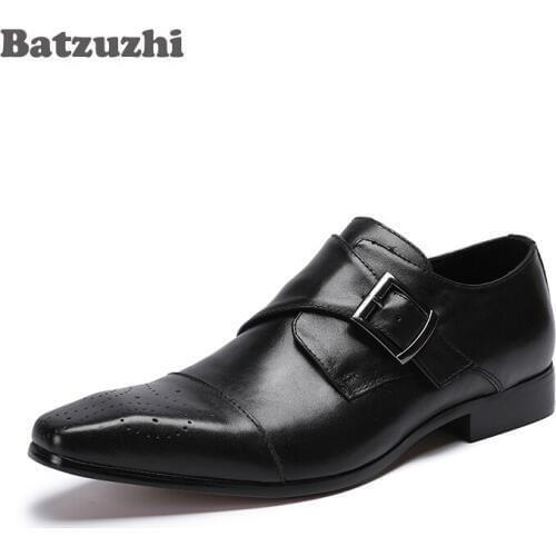 Batzuzhi Luxury Leather Shoes Men Pointed Toe Classic Black Leather Mens Business Dress Shoes Formal Suit Leather Dress Shoes