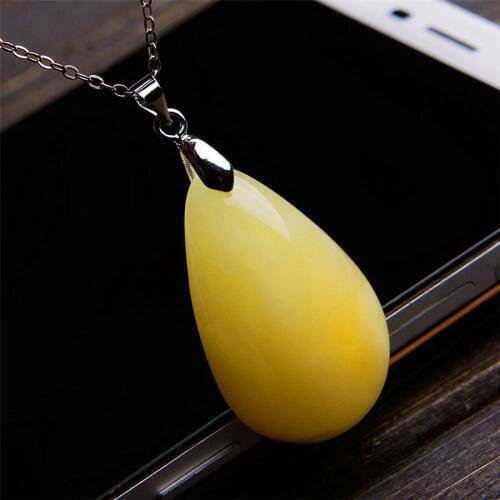 Free Shipping Just One Genuine Natural Yellow Pendant Bead Women Fashion Necklace Waterdrop Charm Pendant 35*21*10mm