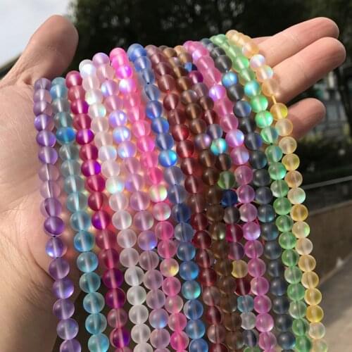 2020 Glass Beads for Jewelry Making Round Matte Flash Beads Synthesis Glitter Moonstone Bead colores Handmade Bracelet Wholesale