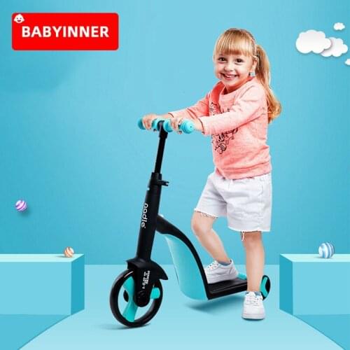 Babyinner Scooter 3 in1 kid Tricycle Adjustable Height Balance Car Baby Walker Folding Bike Outdoor Skateboard Slider Yo Car >2Y